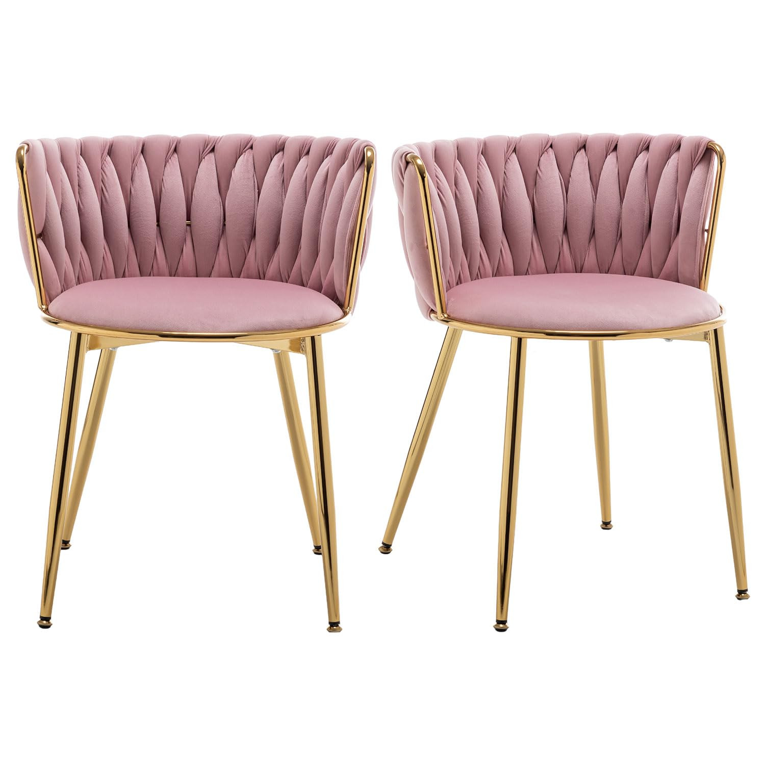 Velvet Dining Chairs Set of 2, Modern Woven Dining Chair with Metal Legs, Gold Upholstered Dining... | Amazon (US)