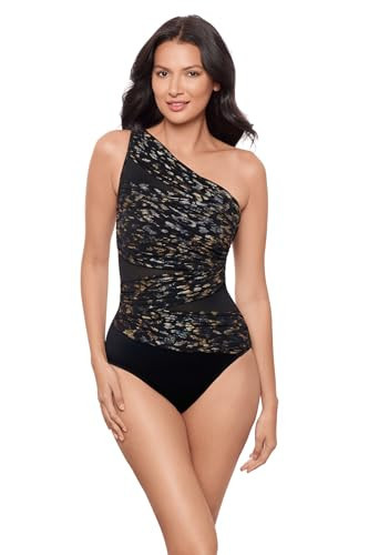 Miraclesuit Women's Swimwear Sparkle Plenty JENA One Shoulder One Piece Swimsuit, Black/Multi, 10 | Amazon (US)