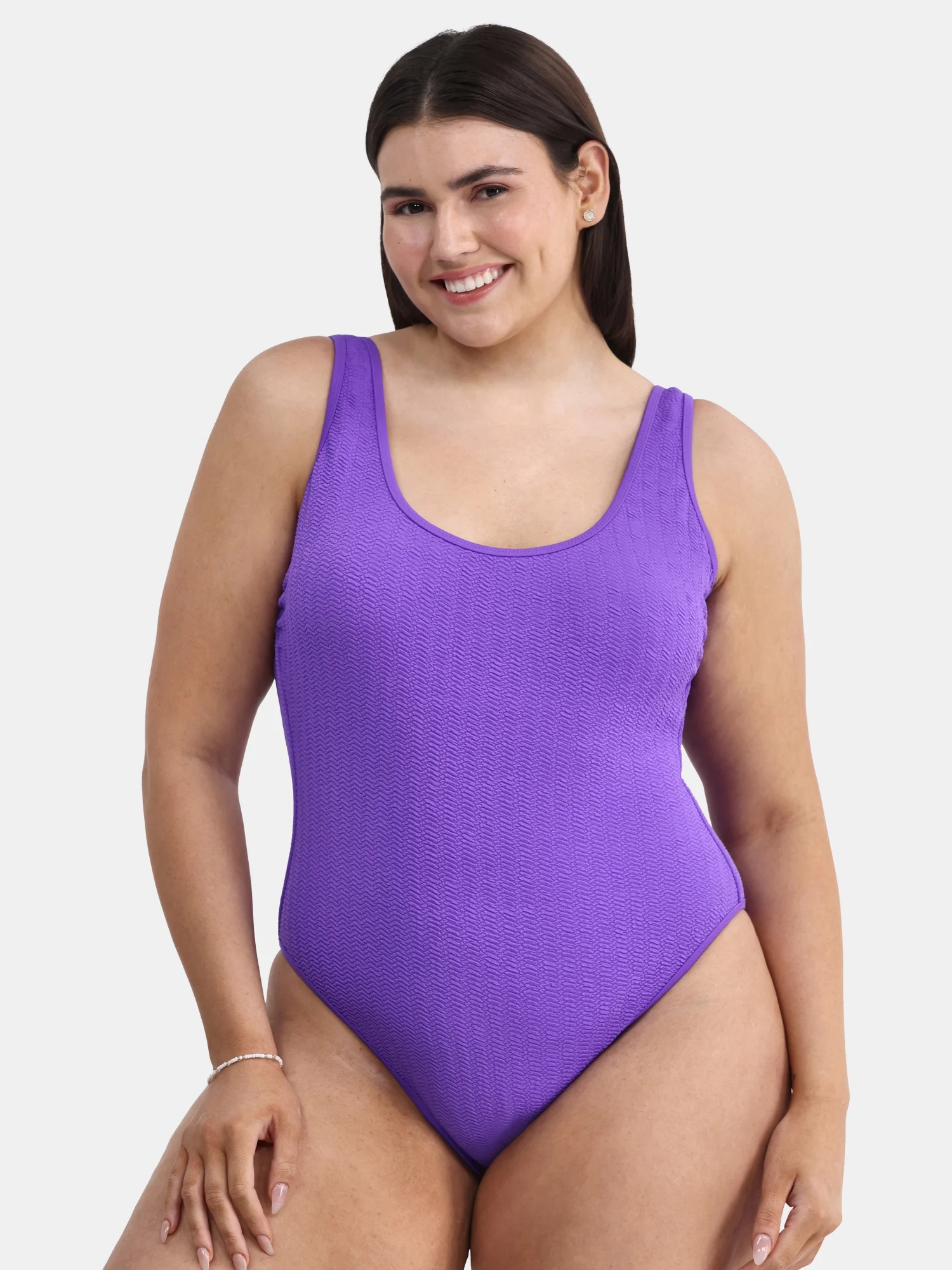 No Boundaries Women's Herringbone Crinkle One Piece Swimsuit, Sizes XXS-XXL - Walmart.com | Walmart (US)