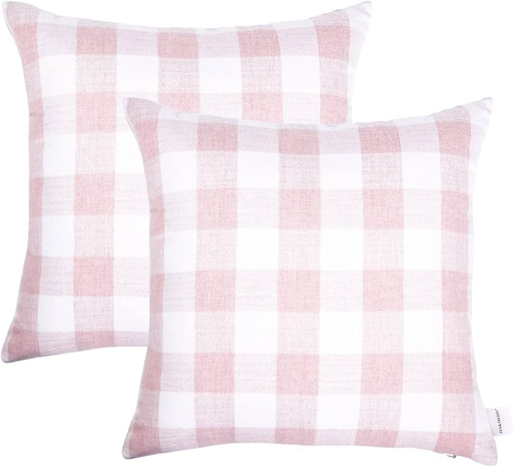 JES&MEDIS Square Cotton Pillowcases Cushion Covers with Checkered Pattern Throw Pillow Covers, 18... | Amazon (US)