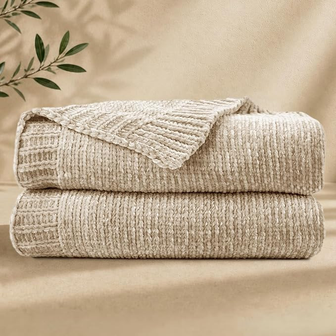 Chenille Throw Blanket for Couch, Cozy Soft Blanket Lightweight Decorative Throw for Living Room ... | Amazon (US)