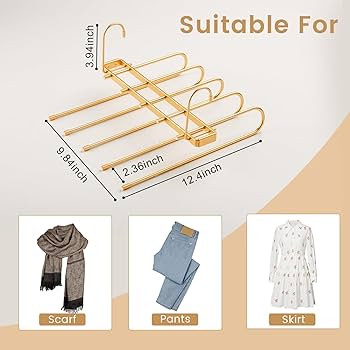 Pants Hangers Space Saving,Closet Hangers 5 Layers 2 Uses Multi Functional Pants Rack,Metal Heavy... | Amazon (US)