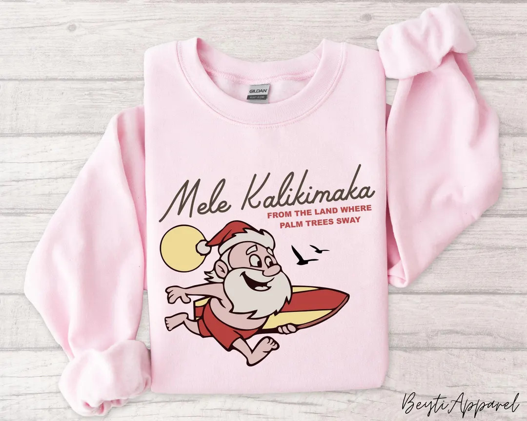 Mele Kalikimaka Christmas Sweatshirt, Hawaiian Holiday Sweater, Tropical Santa Surfing Crewneck, ... | Etsy (US)