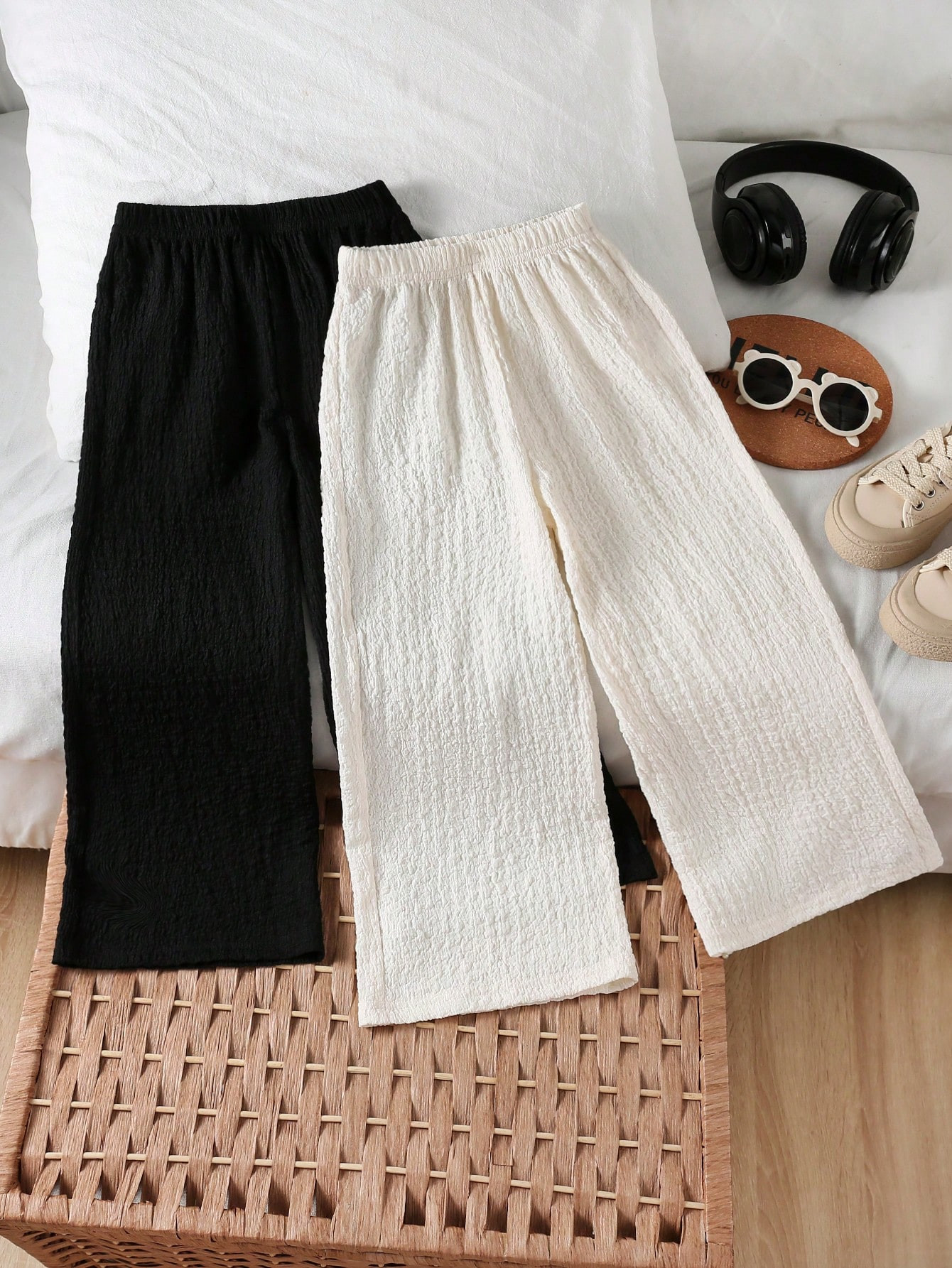 TrendsSHEIN Young Girl 2pcs Comfortable And Loose Fit Korean-Style Straight Trousers With Pleated... | SHEIN