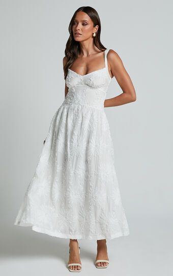 Eugene Midi Dress - Wide Strap Sweetheart Bust A Line Dress in White | Showpo (US, UK & Europe)