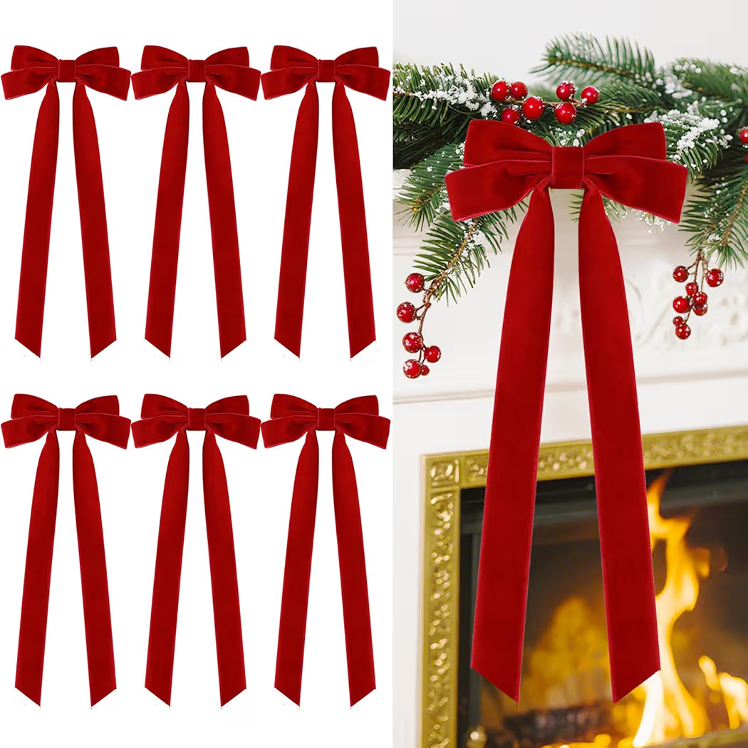 Senjie Velvet Large Christmas Bows for Staircase Garland Wreath, 20in x 8in Vintage Ribbon Bows w... | Amazon (US)