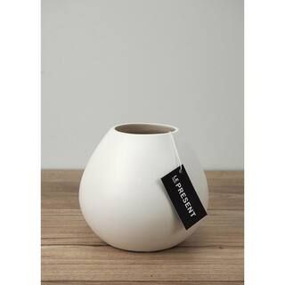 Drop Wide Short Ceramic Vase In White Matte 6 in. Height | The Home Depot