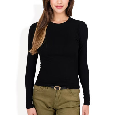 Anna-Kaci Women's Ribbed Knit Long Sleeve Top with Crew Neck and Slim Fit Design- Small, Black | Target