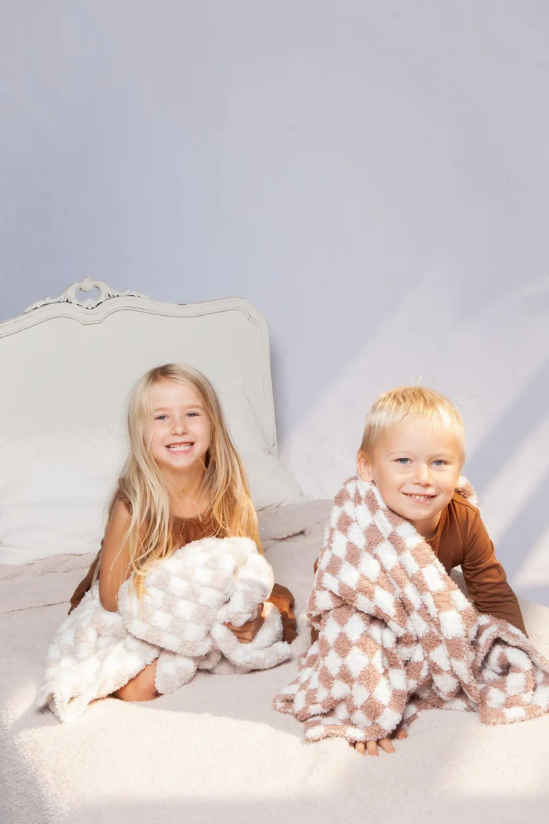 Chocolate Milk & White Check Print Toddler Blanket | Sunset Snuggles