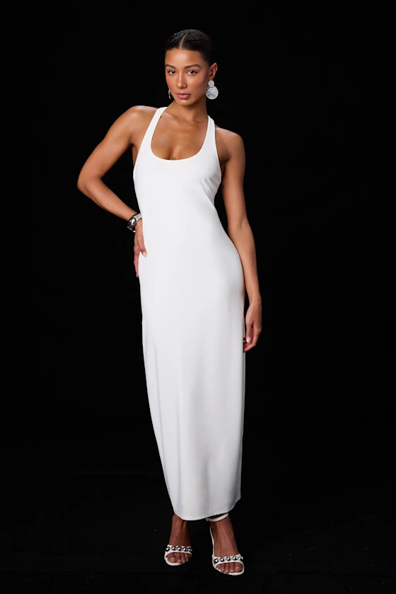 Jalini White Jersey Knit Scoop Neck Maxi Dress | white wedding dress | bride to be | Lulus