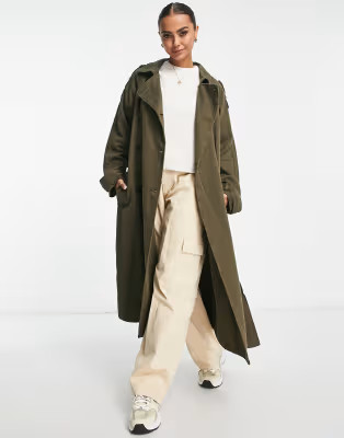 ASOS DESIGN washed cotton trench coat in khaki | ASOS (Global)