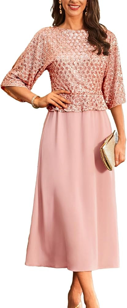 GRACE KARIN Mother of Bride Dresses 2025, 3/4 Sleeve Sequin Dress Maxi, Elegant Wedding Guest Dre... | Amazon (US)