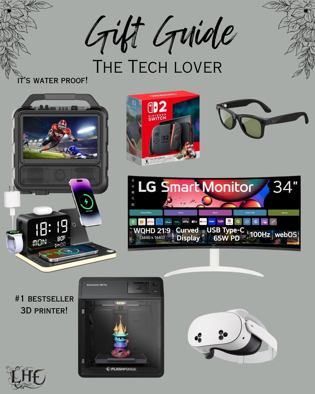 Tech gifts for him or her! These are some of the bestselling gifts this year for the tech lover! Tech gifts for dad, tech gifts, portable tv, waterproof tv, 3d printer, meta quest, curved screen, curved monitor, smart sunglasses, Nintendo 2, gaming gift, gamer gifts, gamer, 

#LTKGiftGuide #LTKSaleAlert #LTKCyberWeek