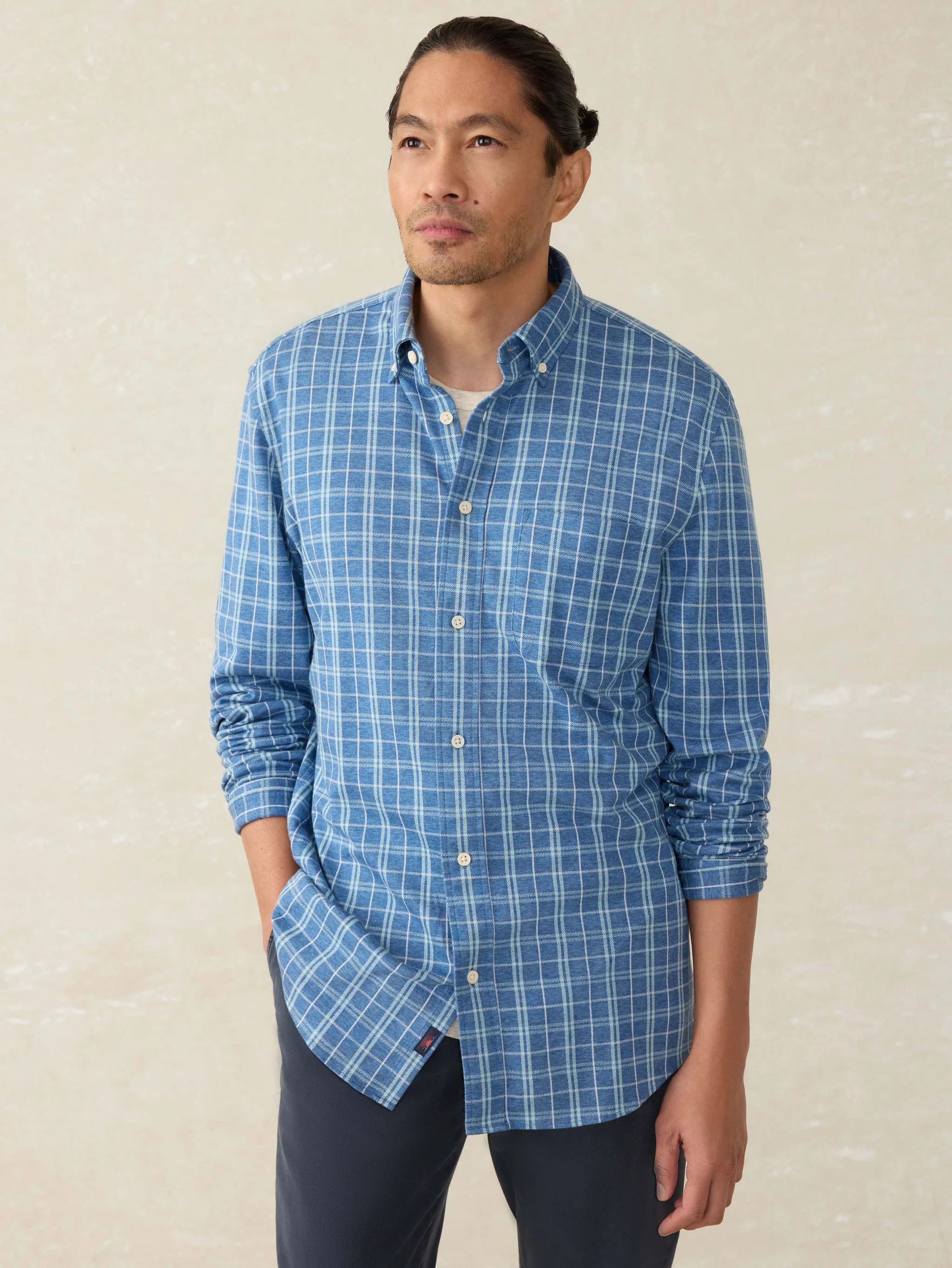 Coastline Knit Shirt - Ocean Sky Plaid | Faherty