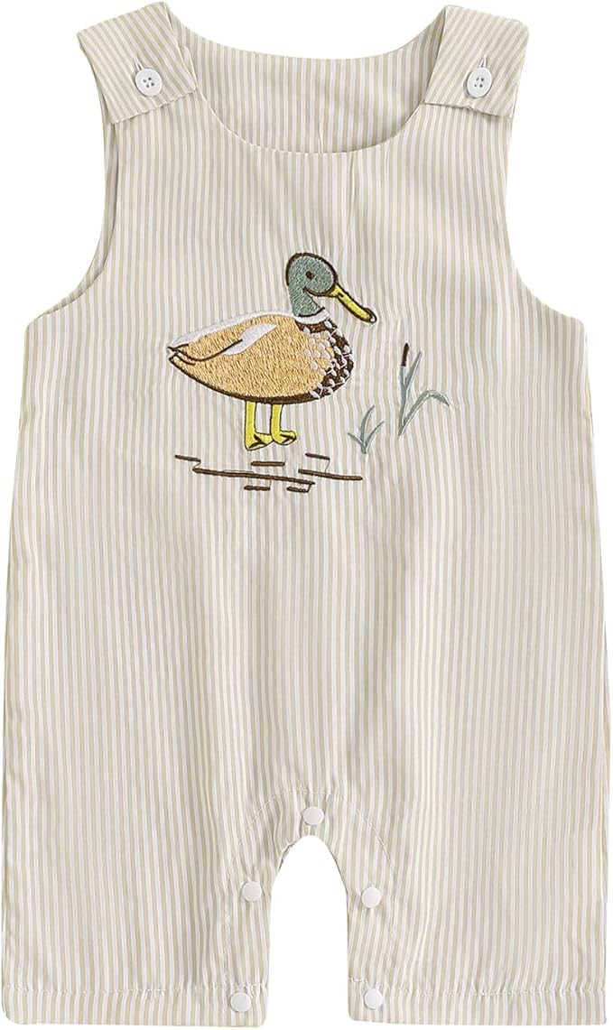 Newborn Baby Boy Girl Clothes Stripes Sleeveless Romper Infant Embroidery Bodysuit Cute Summer Sp... | Amazon (US)
