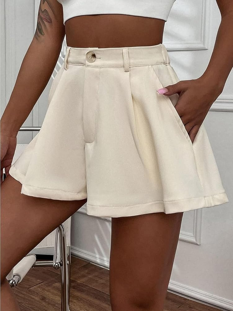 XinYangNi Women's Casual Elastic High Waisted Wide Leg Flowy Shorts Pleated Dressy Summer Shorts | Amazon (US)