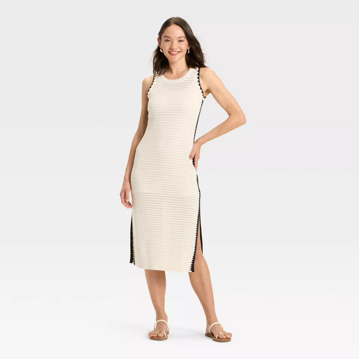 Women's Openwork Midi Sweater Dress - Universal Thread™ Cream | Target