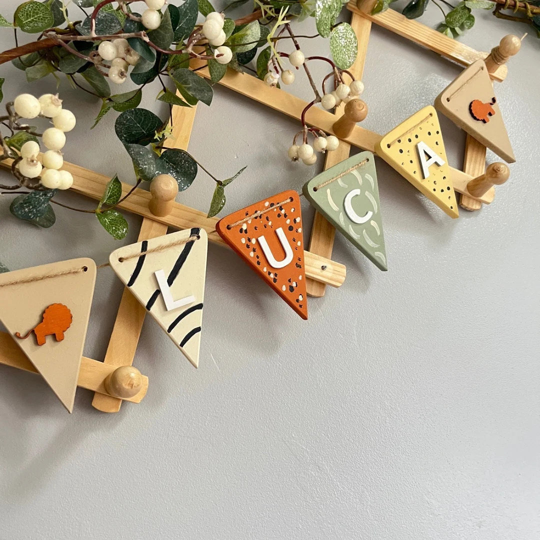Safari bunting Nursery bunting Jungle garland baby gift for jungle theme wooden Personalised bunt... | Etsy (US)