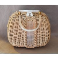 Vintage Purse  White Wicker with White Lucite Handles and Trim, Hong Kong, 1960s | Etsy (US)