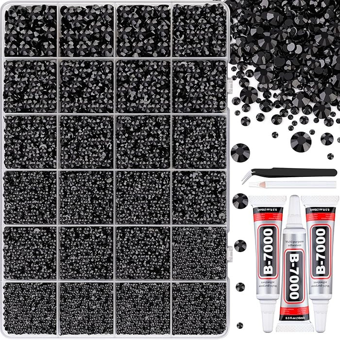 32000Pcs Black Rhinestones for Bedazzling, Flatback Resin Gems Crystal, Bedazzler Kit with 3Pcs 1... | Amazon (US)