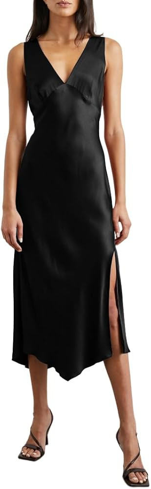 Women's Fall Summer V Neck Sleeveless Maxi Dress for Women 2024 Backless Satin High Split Midi Dr... | Amazon (US)