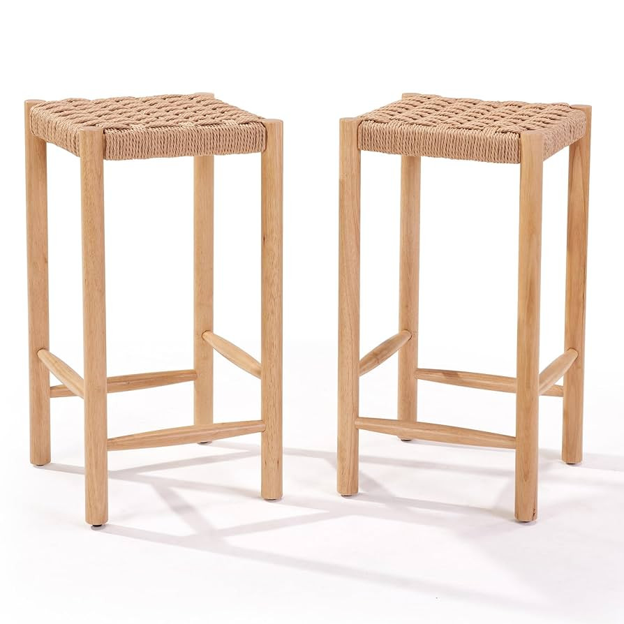 DlandHome 26.5 in Paper Rope Woven Bar Stools, Counter Height Stool with Woven Seat & Solid Wood ... | Amazon (US)