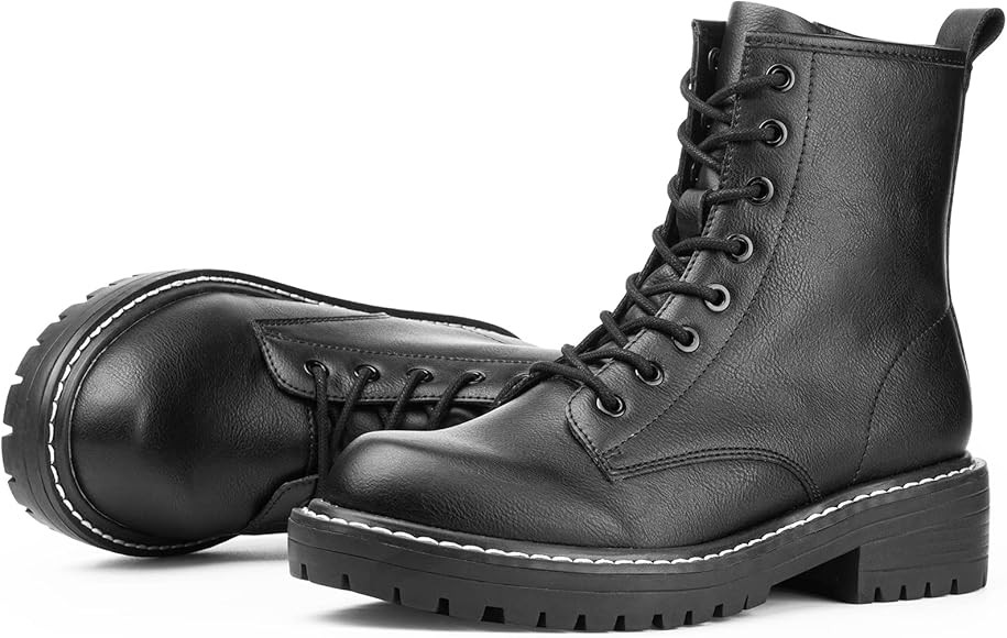 ICHIGO Women’s Fashion Ankle Booties Causal 8-Eye Side Zipper Lace-up Combat Boots | Amazon (US)