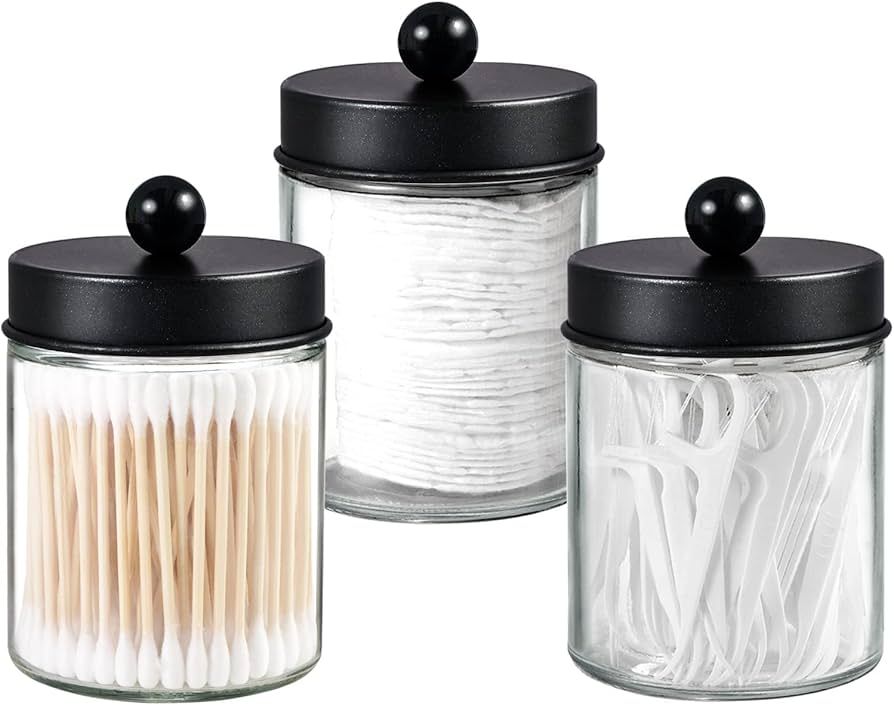 3 Pack Apothecary Jar Canisters Bathroom Vanity Organizer - Qtip Holder Storage Organizer Set Cou... | Amazon (US)