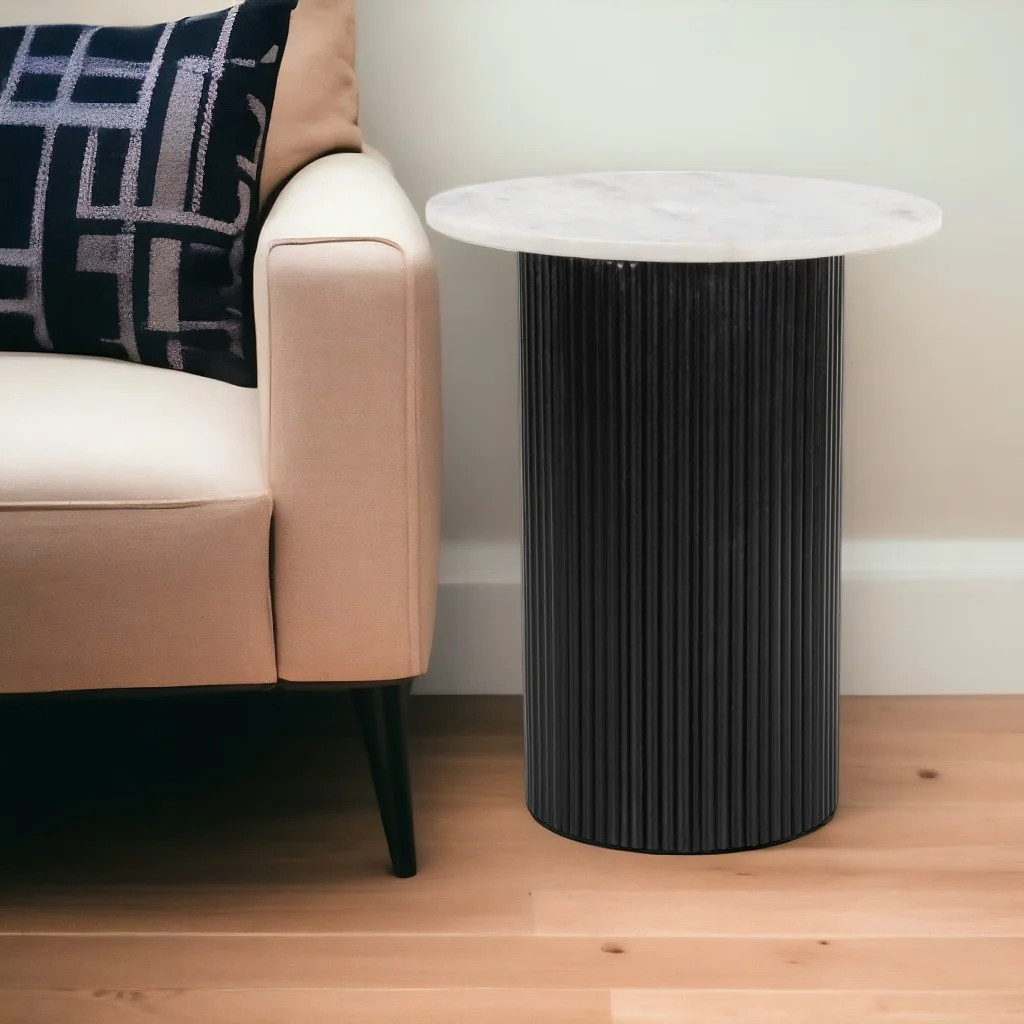 HomeRoots 22" Black And White Wood And Marble Round Pedestal End Table | Wayfair | Wayfair North America
