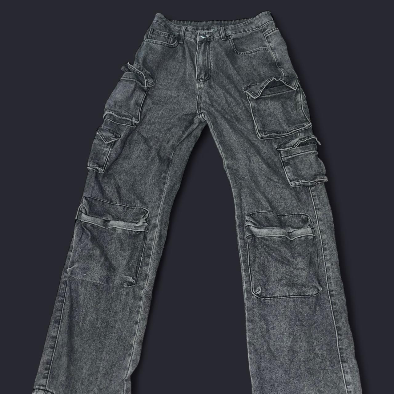 SHEIN Men's Cargo Jeans - Black/Grey - L | Depop US