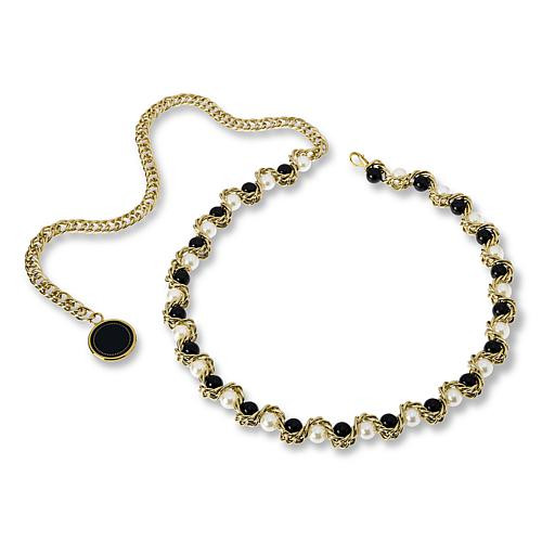 G by Giuliana Pearl Bead Chain Belt - Black - Size Medium/Large | HSN