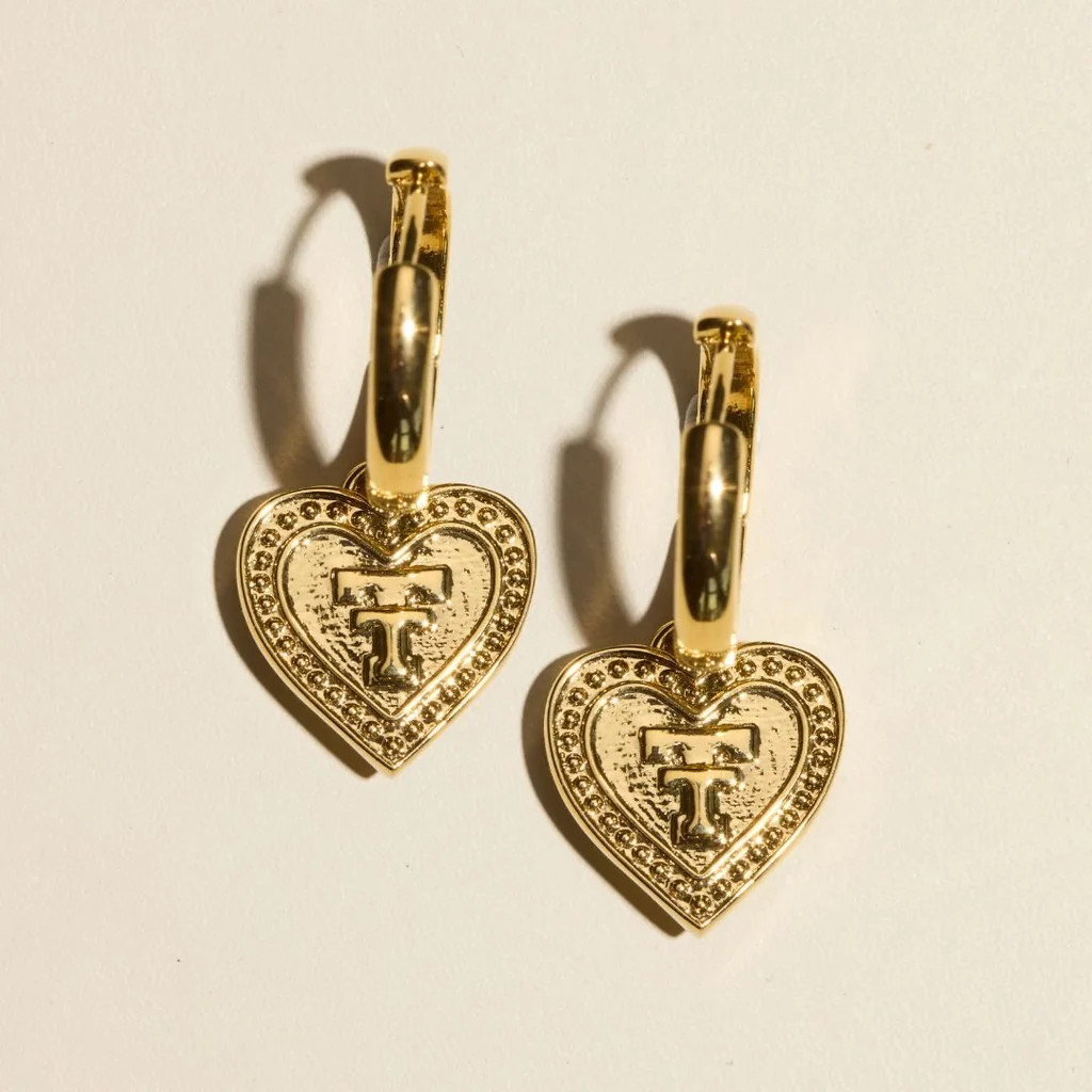 Texas Tech University Chunky Heart Logo Huggie Earrings | Nickel and Suede