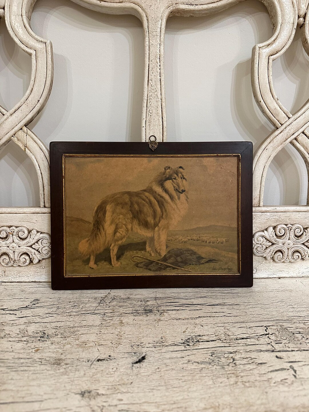 Vintage 1950's Dog Print - Collie - Thin, Cardboard Framed Print - Sweet, Distressed Dog Art - Et... | Etsy (US)