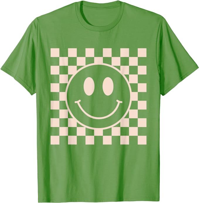 Retro Happy Face Shirts Checkered Pattern For Women Men Kids T-Shirt | Amazon (US)