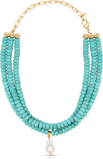 Ettika Triple Strand Turquoise & Freshwater Pearl Pendant Necklace | Nordstrom | Nordstrom