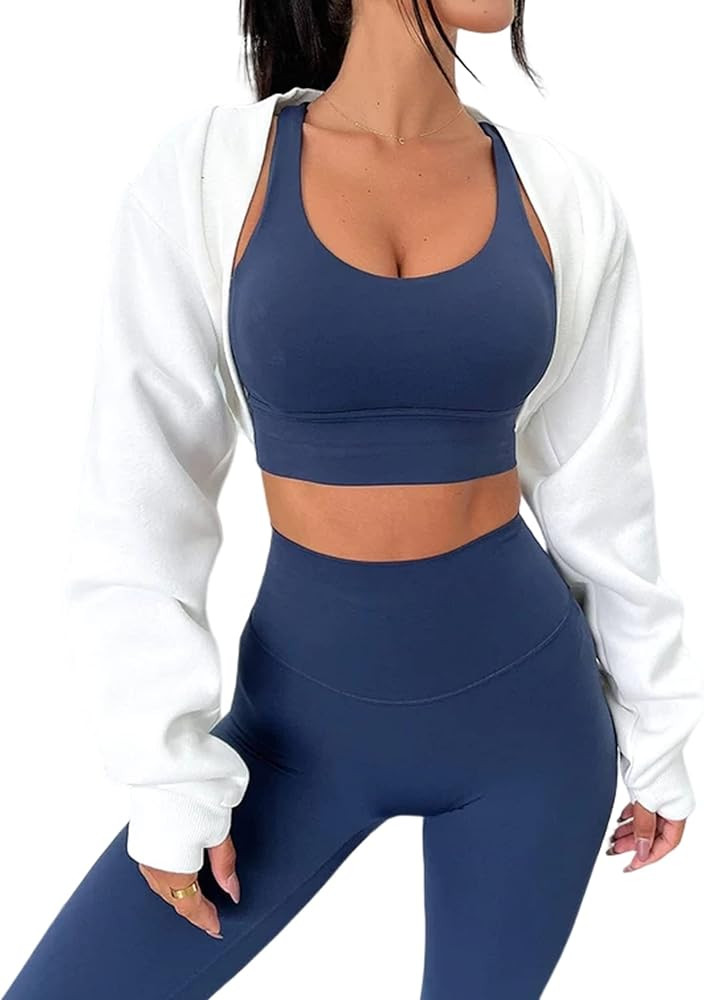 MISSACTIVER Women's Long Sleeve with Thumb Hole Bolero Shrug Top Open Front Fleece Loose Fit Crop... | Amazon (US)