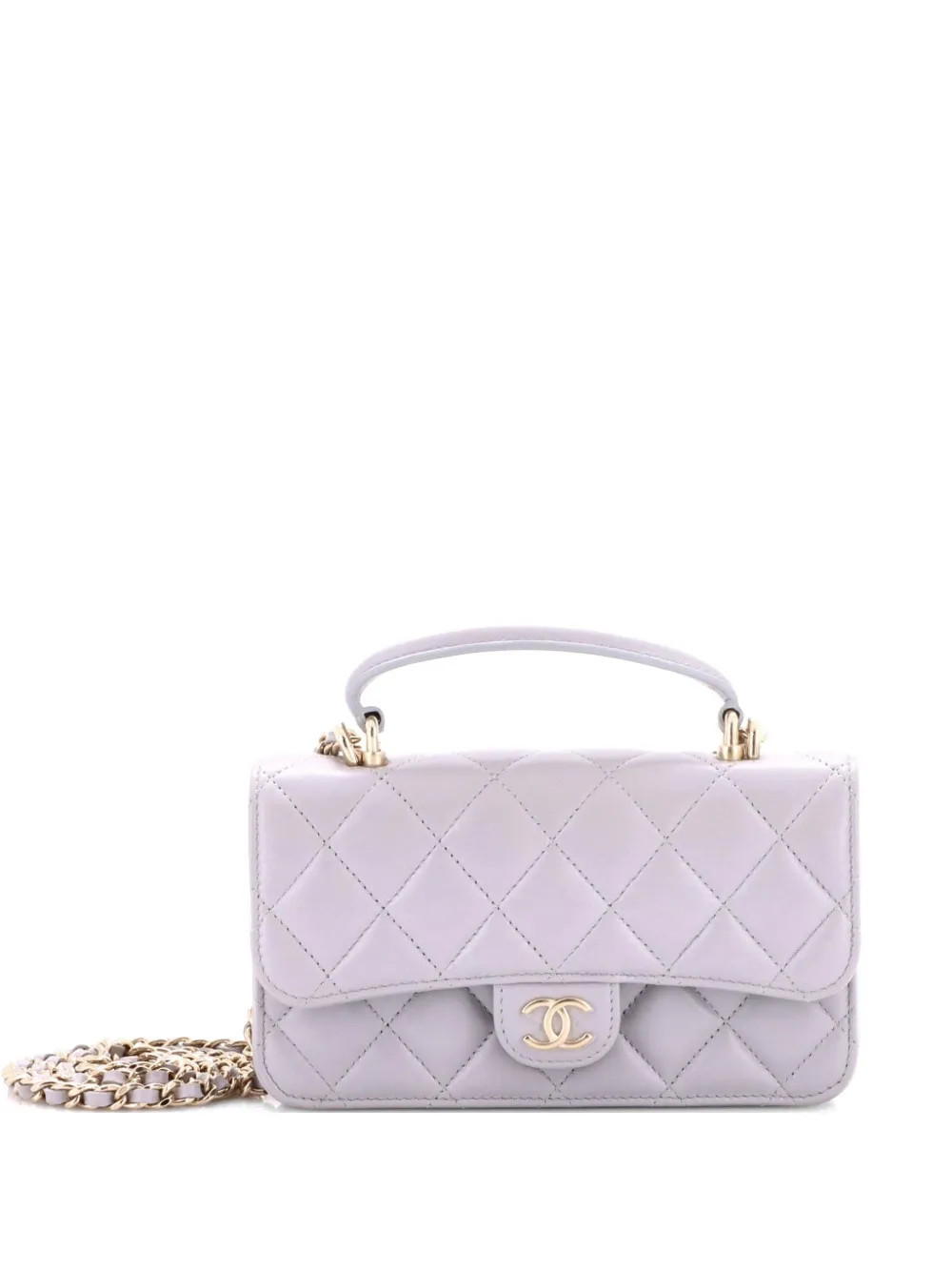 CHANEL Pre-Owned Classic Top Handle Flap Phone Holder with Chain Quilted Lambskin crossbody bag - Grey | Farfetch Global