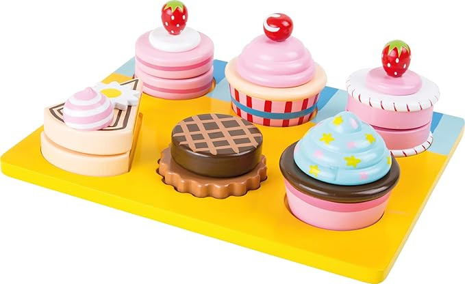Wooden Cupcake and Cake Playset by Small Foot – 13 Piece Set - Cuttable Play Food with Intercha... | Amazon (US)