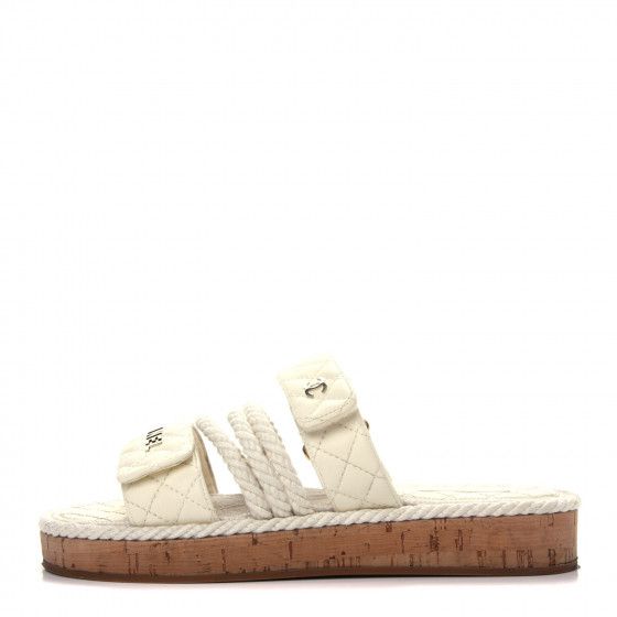 CHANEL

Cord Lambskin Quilted Logo Mules 38 White | Fashionphile