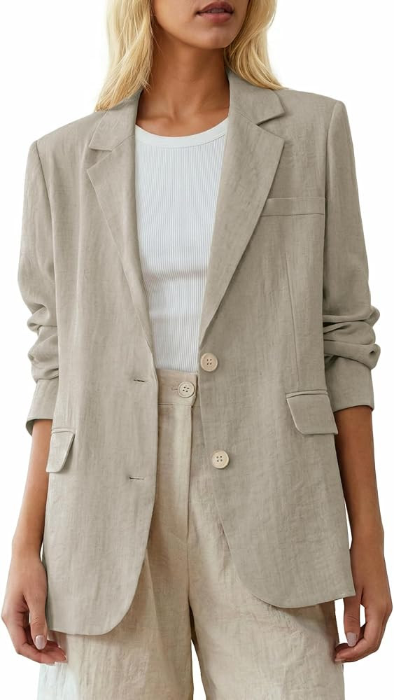 Mina Self 2026 Summer Women's Linen-Blend Blazer - Long Open-Front Breathable Full-Lined Lightwei... | Amazon (US)