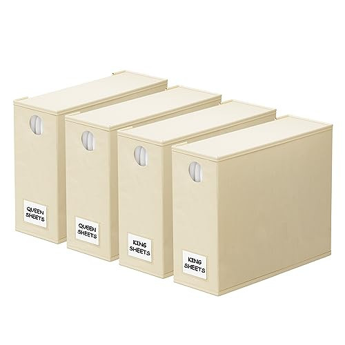 SpaceAid 4 Pack Bed Sheet Organizers and Storage, Foldable Sheet Organizer for Linen Closet, Sheets Set Folder Keeper with Window XL (Queen & King Size) Organizing Bedding Container, Beige | Amazon (US)