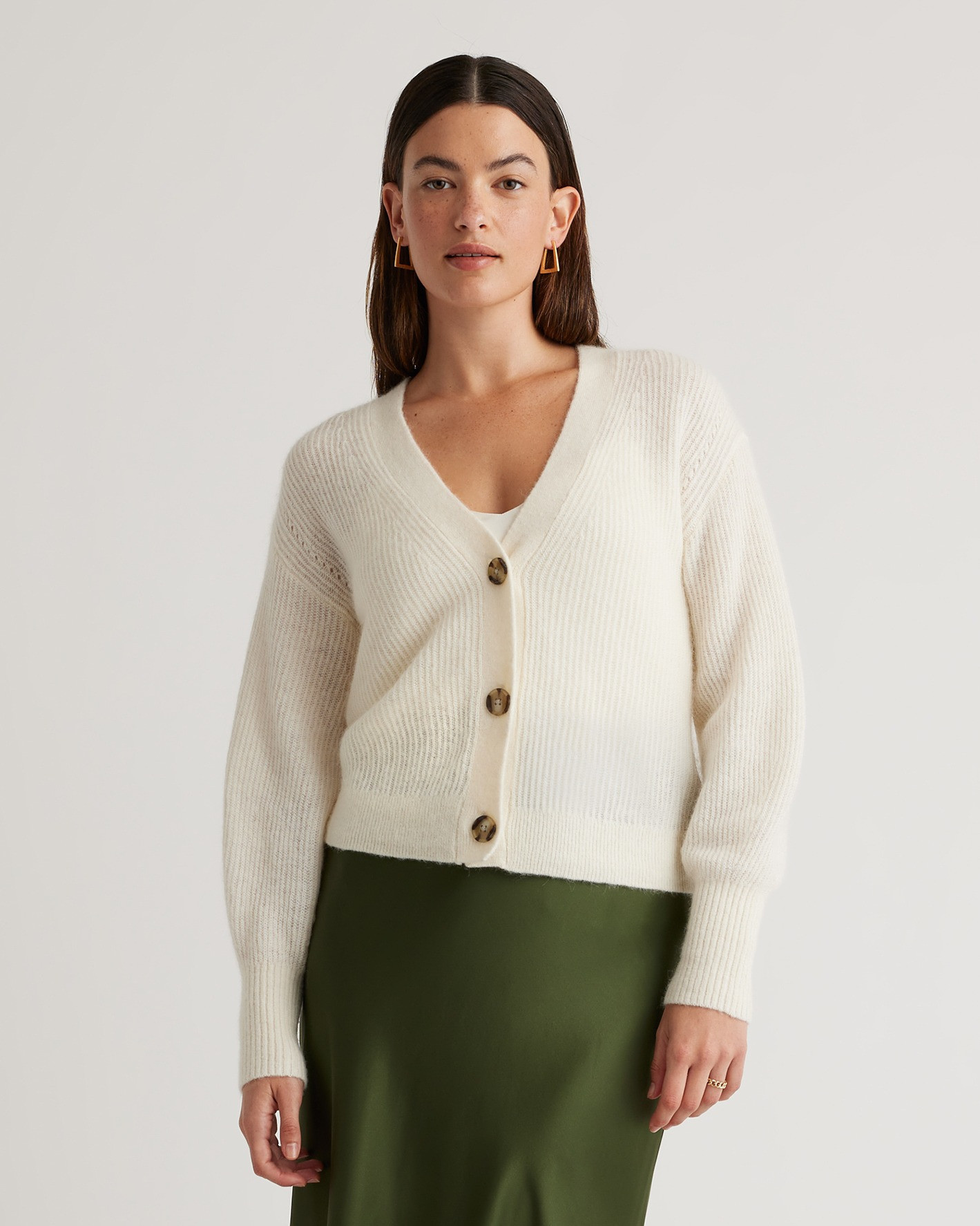 Quince | Women's Alpaca Cropped Cardigan Sweater in Ivory, Size Large | Quince
