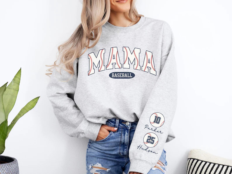 Baseball Mom Sweatshirt Baseball Mama Sweatshirt Name on Sleeve Custom Baseball Mom Gifts Basebal... | Etsy (US)