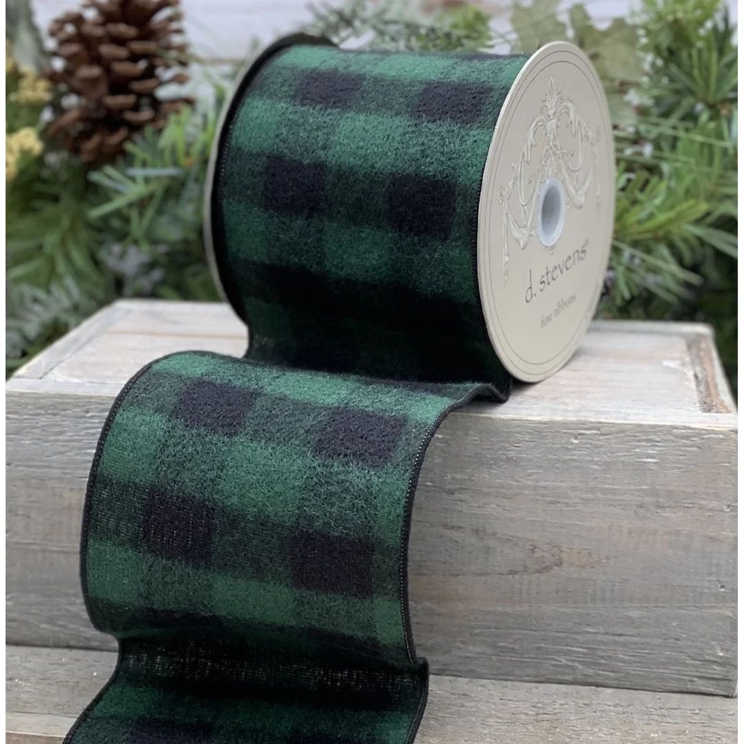 4 Flannel Plaid Wired Ribbon Green Plaid Ribbon Wired - Etsy | Etsy (US)