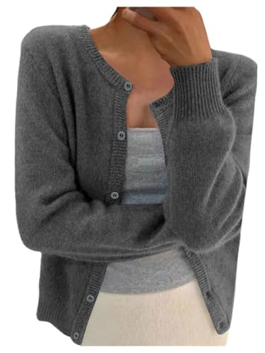 Women's Ribbed Knit Cardigan Long Sleeve Crewneck Button Down Lightweight Cardigan Sweater Trendy | Amazon (US)