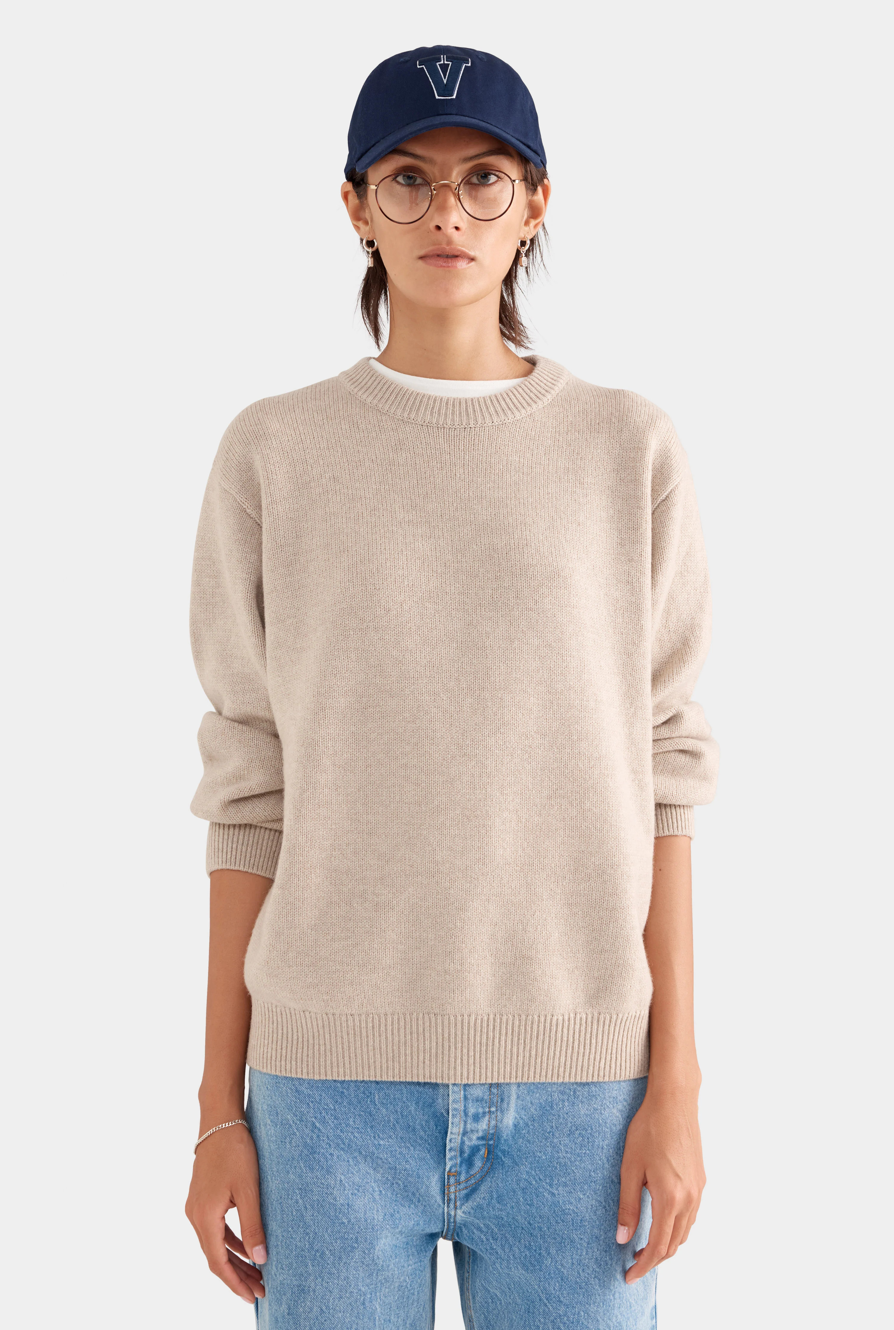 Womens Oversized Wool Cashmere Sweater in Sand Marl | Venroy | Venroy AU