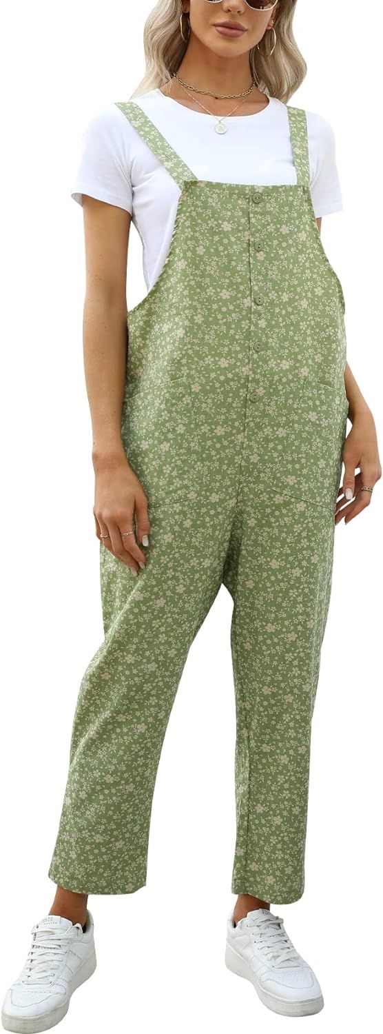 Gihuo Women's Baggy Loose Cotton Linen Bib Overalls Jumpsuits | Amazon (US)