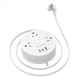 TROND Flat Plug Power Strip - Extension Cord 10FT Partially-Retractable, Power Strip with 3 AC Ou... | Amazon (US)