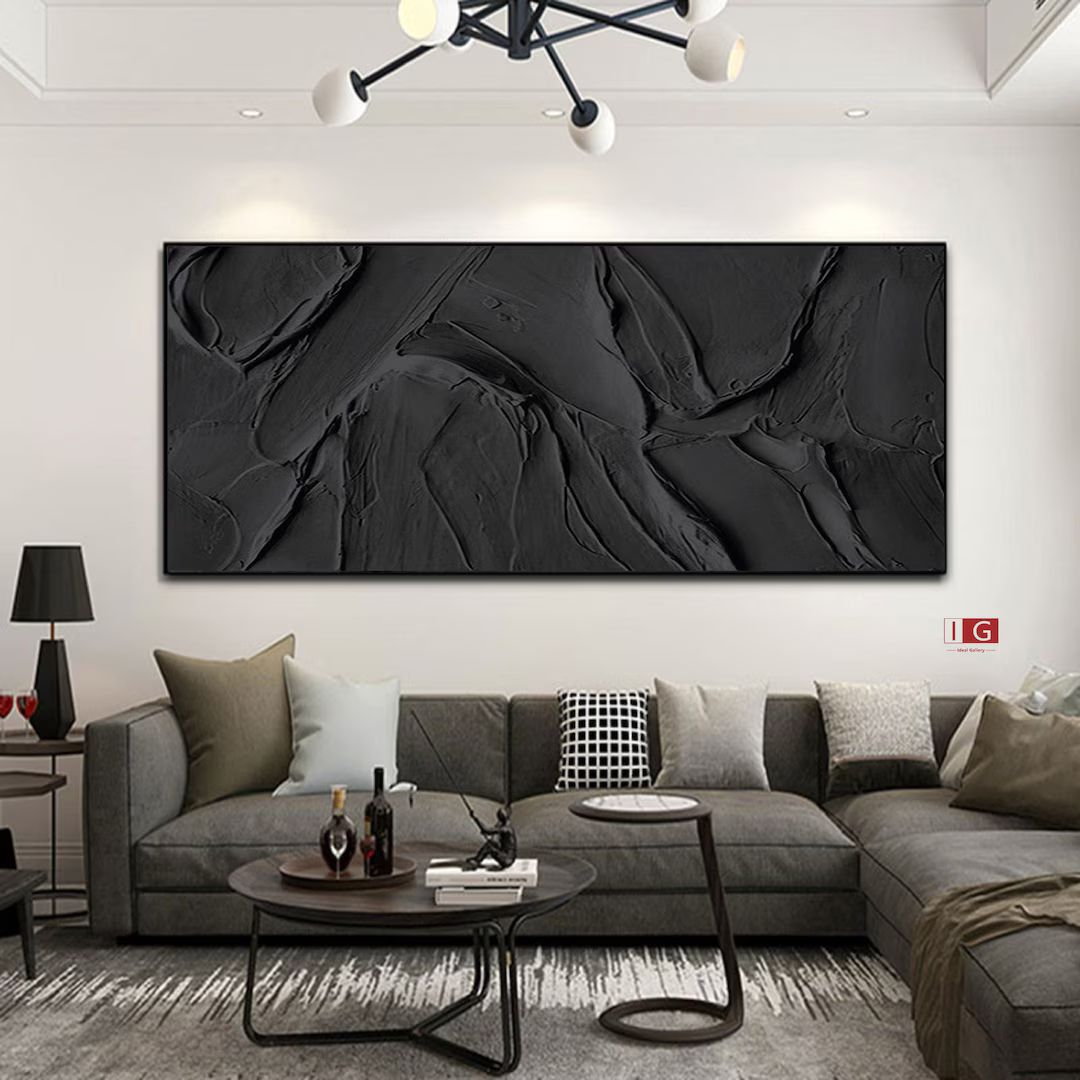 Black 3D Abstract Painting Black 3D Textured Painting Black 3D Minimalist Painting Large Black Ab... | Etsy (US)