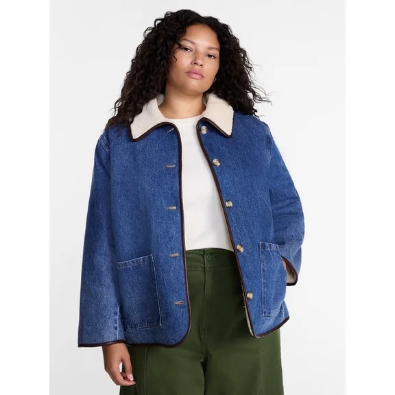 Terra & Sky Women’s Plus Reversible Chore Coat with Long Sleeves, Sizes 0X-5X | Walmart (US)